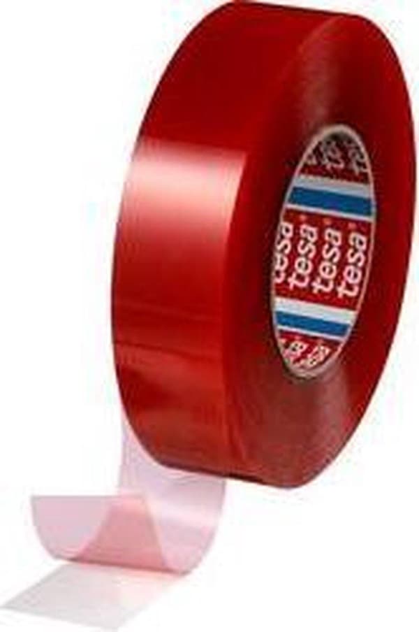 tesaFIX® PET-film klæbrig akryltape - højtemperaturbestandig - rød MOPP liner (205μm)