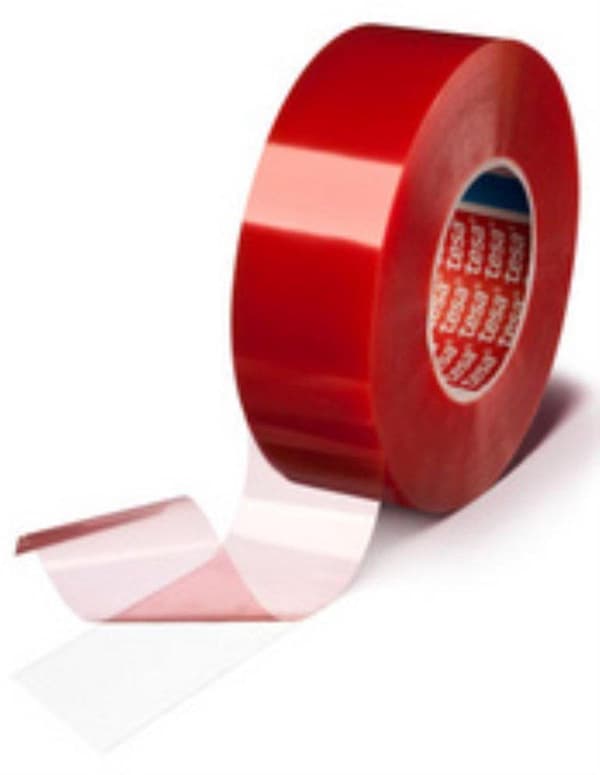 tesaFIX® PET-film klæbrig akryltape - højtemperaturbestandig - rød MOPP liner (205μm)