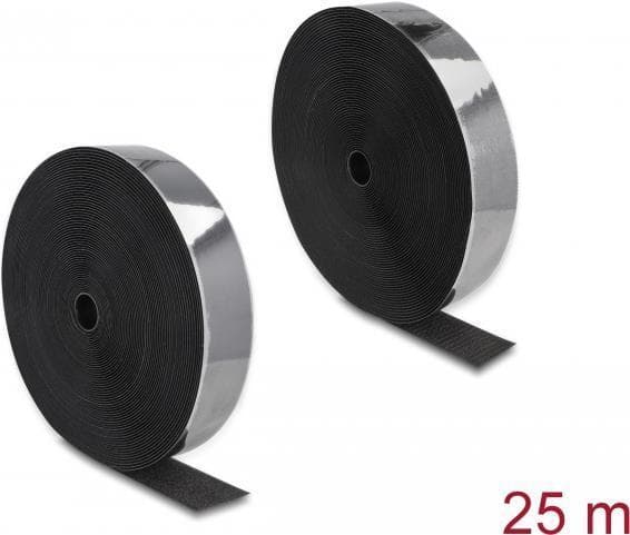 DeLOCK slidstærkt velcrobånd selvklæbende med klæbemiddel og fleecetape L 25 mx B 50 mm sort (20862)