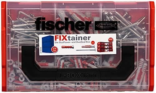 fischer 561472 DUOPOWER/DUOSEAL boks med 200 dele, universal dyvel, tætningsdyvel + skruer, praktisk værktøjskasse med bærehåndtag & FixTainer kliksys
