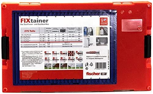 fischer 561472 DUOPOWER/DUOSEAL boks med 200 dele, universal dyvel, tætningsdyvel + skruer, praktisk værktøjskasse med bærehåndtag & FixTainer kliksys