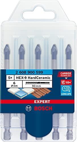 Bosch Expert HEX-9 HardCeramic - boresæt - til bløde fliser, hårde fliser - 5 stk - 6 mm - længde: 90 mm