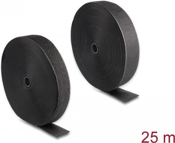 DeLOCK slitstark kardborreband med självhäftande och fleecetejp L 25 mx B 50 mm svart (20856)