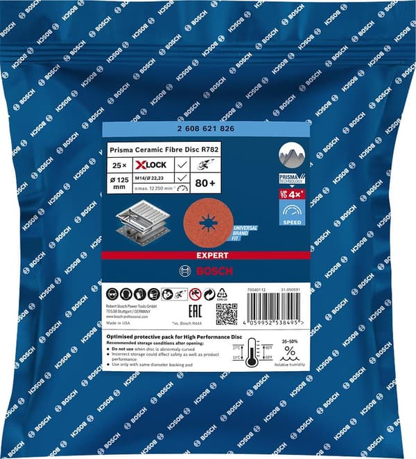 Bosch R782 - slibepude - til rustfrit stål - 25 stykker - 125 mm - X-LOCK - korn: 80