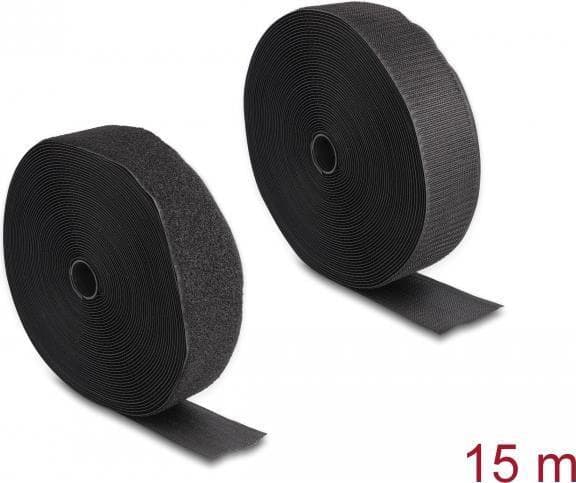 DeLOCK slidstærk krog-og-løkketape med selvklæbende og fleecetape L 15 mx B 50 mm sort (20854)