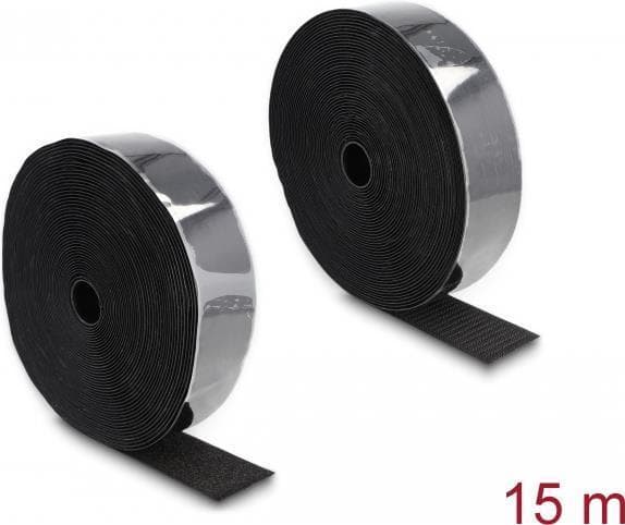 DeLOCK slitstark kardborreband självhäftande med självhäftande och fleecetejp L 15 mx B 50 mm svart (20860)