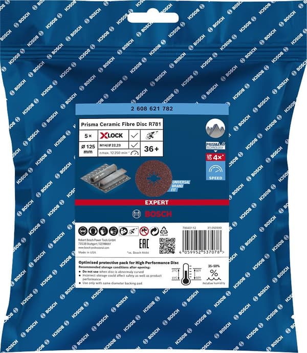 Bosch Professional 25x Expert R781 Prisma Ceramic X-LOCK kuitulevyt (teräkselle, ruostumattomille teräslevyille, Ø 125 mm, karkeus 36, pienet kulmahio