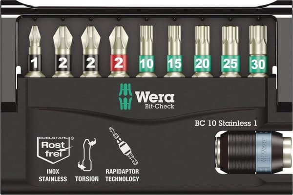 Wera BC 10/9 05071110001 Bitsæt 10-delt Flat, Phillips Phillips, Pozidriv Phillips, Torx