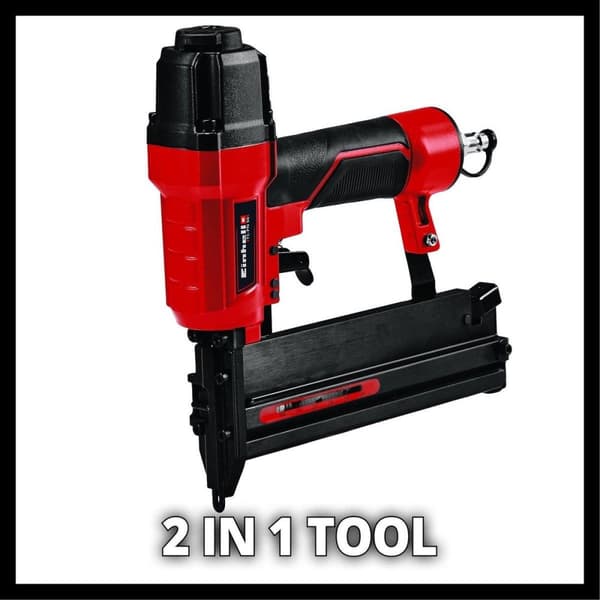 Einhell Pneumatic Tacker TC-PN 50 (skyder hæfteklammer og søm - påfyldningsniveauindikator - skridsikkert gummigreb - dybdejustering - Inkl. 1500 hæft