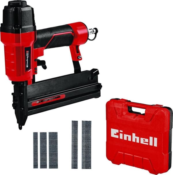 Einhell Pneumatic Tacker TC-PN 50 (skyder hæfteklammer og søm - påfyldningsniveauindikator - skridsikkert gummigreb - dybdejustering - Inkl. 1500 hæft