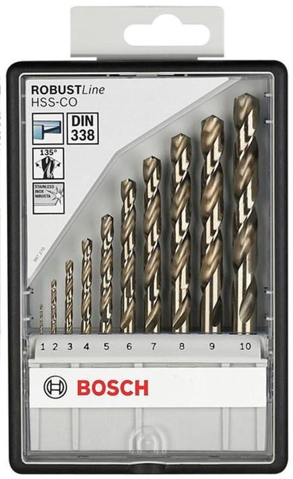 Bosch - 10-delt Robust Line metalboresæt HSS-Co 1; 2; 3; 4; 5; 6; 7; 8; 9; 10 mm