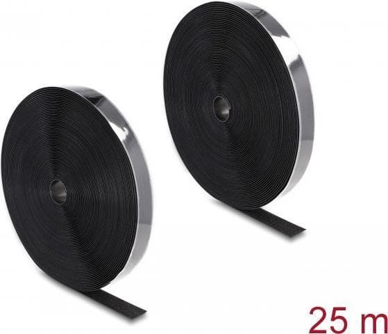 DeLOCK holdbart velcrobånd selvklæbende med klæbemiddel og fleecetape L 25 mx B 25 mm sort (20859)
