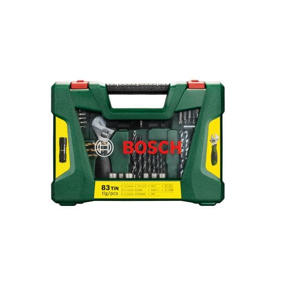 Bosch V-Line bore- og skruebitssæt titanium - Med LED-lampe og justerbar skruenøgle - 83 dele - Til træ, metal og sten