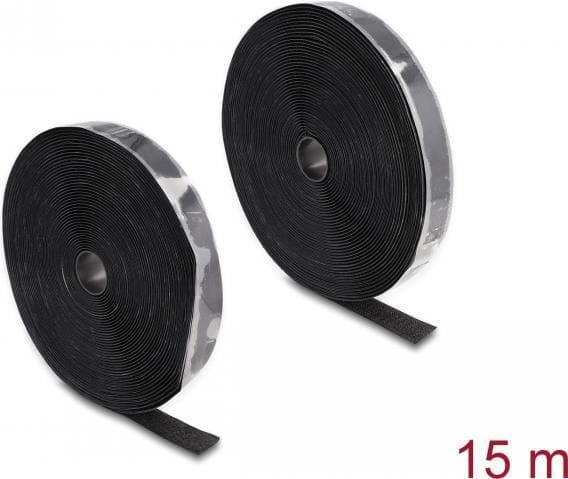 DeLOCK holdbart velcrobånd selvklæbende med selvklæbende og fleecebånd L 15 mx B 25 mm sort (20857)