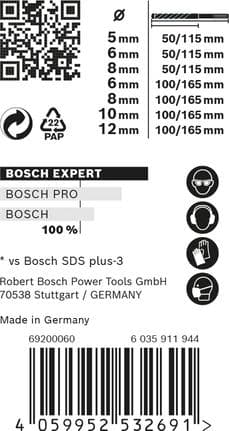 Bosch 2608900195 EXPERT 7-delat set SDS plus-7X 5/6/8x115, 6/8/10/12x165mm i ProBox