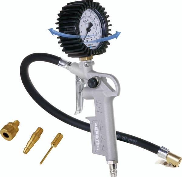 Aerotec dækpumpe + 30cm slange + adapter