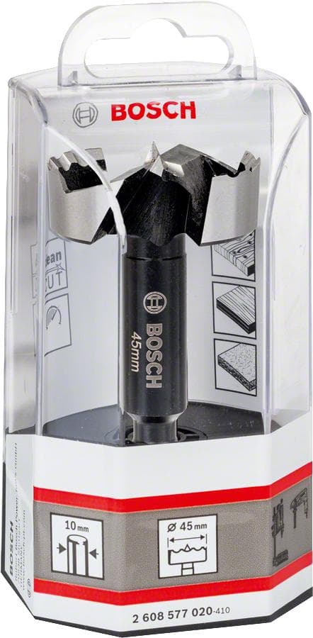 Bosch - Borr - för barrträ, lövträ, fanerat trä, olaminerad spånskiva - Forstner borr - 45 mm - 3-ytor skaft - längd: 90 mm (2608577020)
