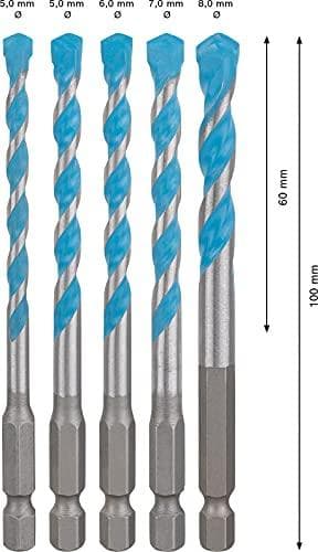 Bosch Professional 5 x Expert HEX-9 MultiConstruction borrsats (för betong, diameter 5,5-8 mm, tillbehör Hammarborr)