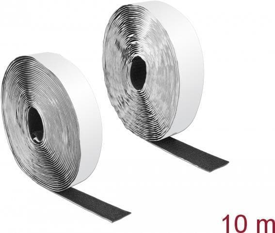 Delock Velcro tape selvklæbende med selvklæbende og fleece tape L 10 mx B 25mm sort