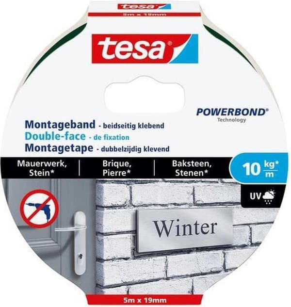 Tesa kaksipuolinen asennusteippi kivelle ja tiilelle - 5 mx 19 mm.