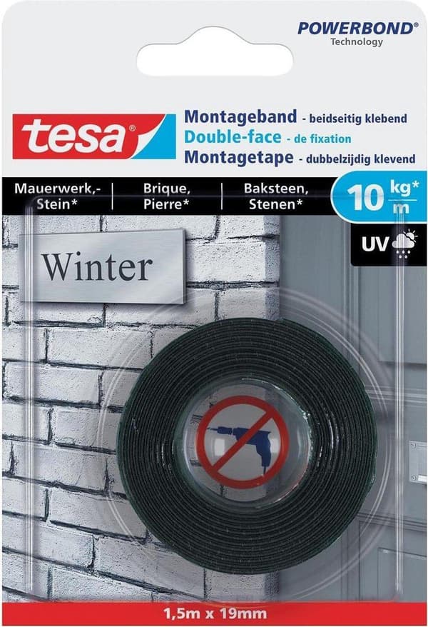 1x Tesa dobbeltsidet monteringstape på rulle til mursten 1,5 meter - DIY materiale - Husholdningsartikler - Tesa Powerbond - Vandtæt - Monteringstape