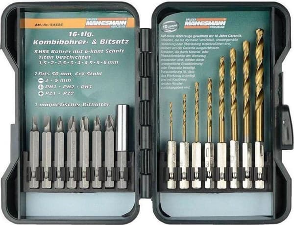 Brüder Mannesmann Bore- og bitsæt (16 stk.) i kassette