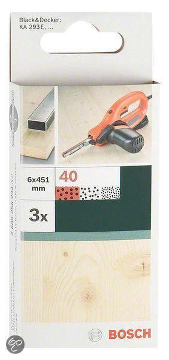 Bosch - 3-delat slipbandset för Black & Decker Powerfile, röd kvalitet 60, operforerad, spänd