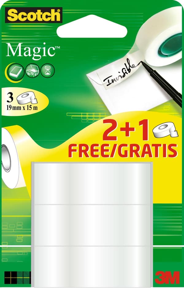 3M Scotch selvklæbende film Magic 810, usynlig, værdipakke 19 mm x 15 m, mat/usynlig - 1 stk (8-1915P3)
