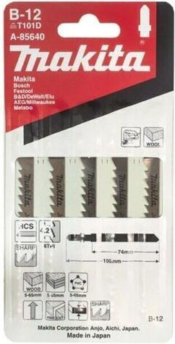 Makita A-85640 HCS stiksavklinge B12 - ren - Ekstra tykt træ / plastik (5 stk)