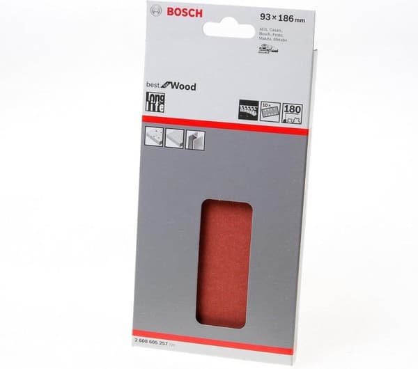 Bosch 2608900857 EKSPERT Slibeark C470 Bedst til træ og maling, 93 x 186 mm, korn 180, 8 huller, 10x