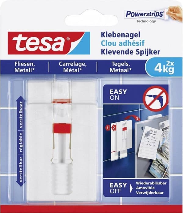 Tesa Justerbar självhäftande Nagelkakel Metall 4KG - 2 st