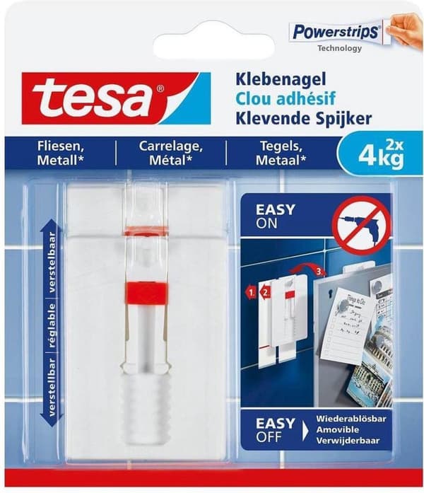 Tesa Justerbar självhäftande Nagelkakel Metall 4KG - 2 st