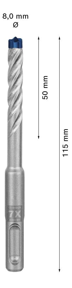 Bosch Tilbehør EXPERT SDS plus-7X 2608900087 borehammer 1 stk 8,00 mm total længde 115 mm SDS-Plus 1 stk (2608900087)
