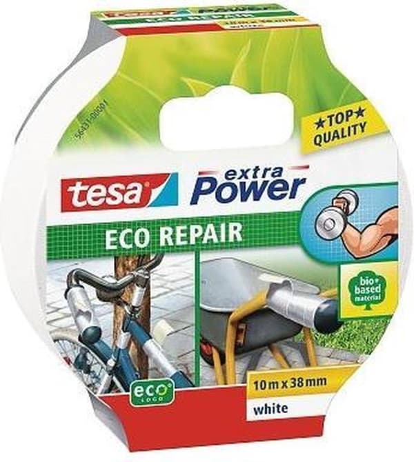 Tesa extra power eco reparationsstoftape hvid - 10 mx 38 mm.