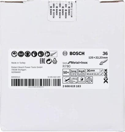 Bosch Best for Metal+Inox R780 - Polerskive - til metal, rustfrit stål - X-LOCK - M14 - rund - korn: 36 - 125 mm (pakke med 50) (2608619183)