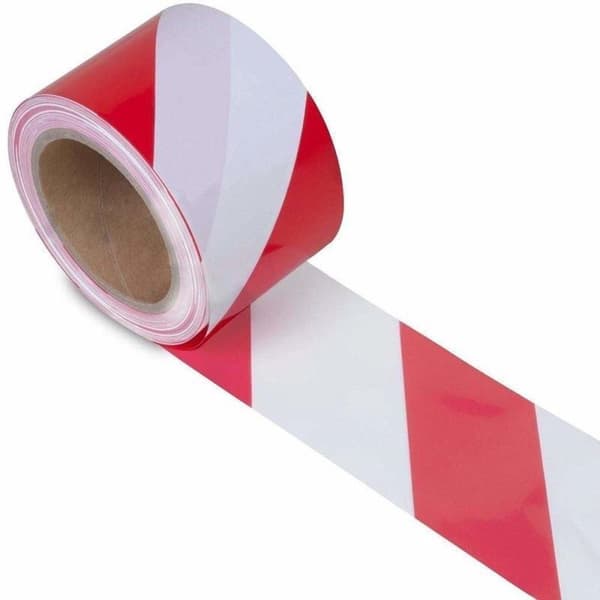 1x Tesa spærrebånd/markeringstape rød/hvid 8 cm x 100 mtr - Job/byggemateriale - Afspærringsbånd/markeringsbånd - Farezonetape - Vej/parkeringsplads a