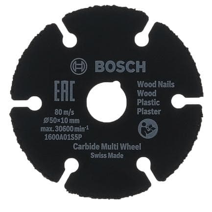 Bosch 1 600 A01 S5X. Type: Skæreskive, Center Type: Flad Center, Mærkekompatibilitet: Bosch. Antal pr. pakke: 1 stk (1600A01S5X)