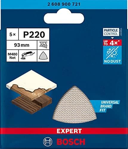 Bosch Professional 5x Expert M480 slipnät (för lövträ, färg på trä, 93x93 mm, korn 220, tillbehör deltaslip)