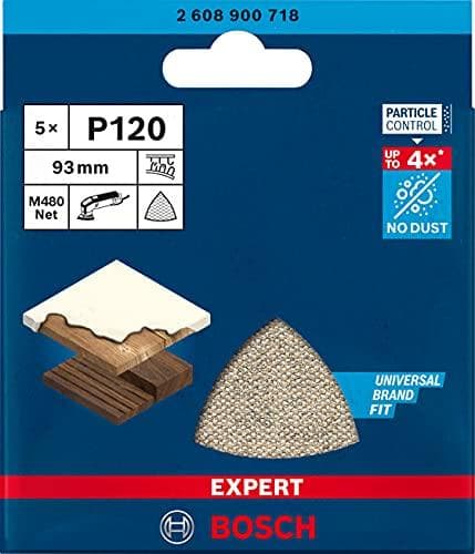 Bosch Professional 5x Expert M480 slibenet til hårdttræ, maling på træ, 93 x 93 mm, korn 120, Delta-slibertilbehør
