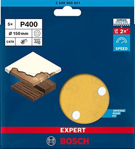 Bosch Professional 5x Expert C470 sandpapper med 6 hål (för lövträ, färg på trä, Ø 150 mm, korn 400, excentersliptillbehör)