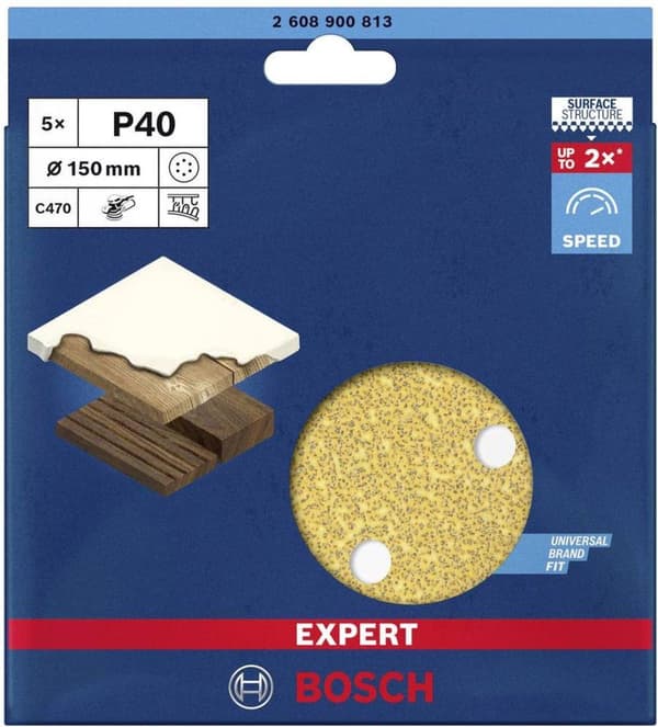 Bosch 2608900813 EXPERT Slipskiva C470 Bäst för trä och färg, diameter 150 mm, ådring 40, 6 hål, 5x