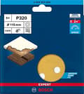 Miniatyrbillede 2 af 6: Bosch Professional 5x sandpapir Expert C470 med 8 huller (til hårdttræ, maling på træ, Ø 115 mm, korn 320, tilbehør excentersliber)