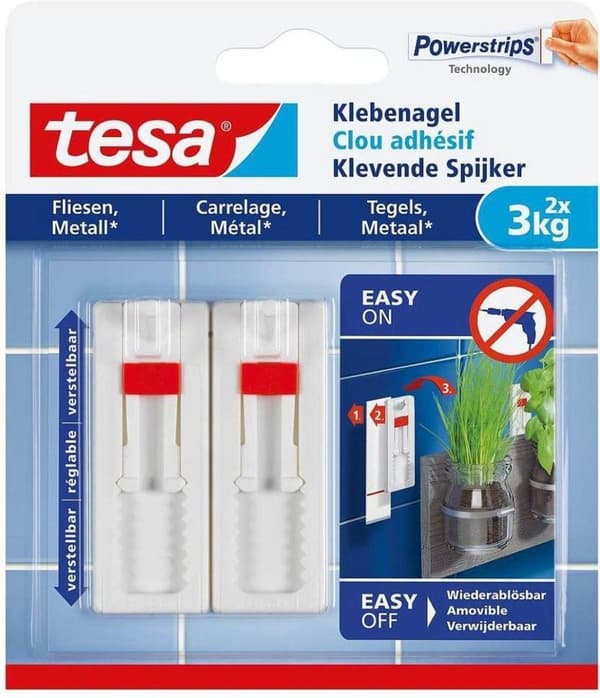 TESA Självhäftande spik för metall eller kakel Vit 2 Styck