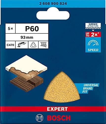 Bosch Professional 5x Expert C470 sandpapir (til hårdttræ, maling på træ, 93x93 mm, korn 60, tilbehør deltasliber)
