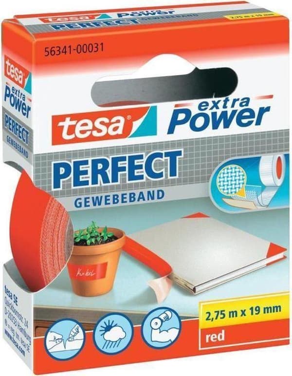 Tesa tygtejp - 19 mm x 2,75 m - Röd