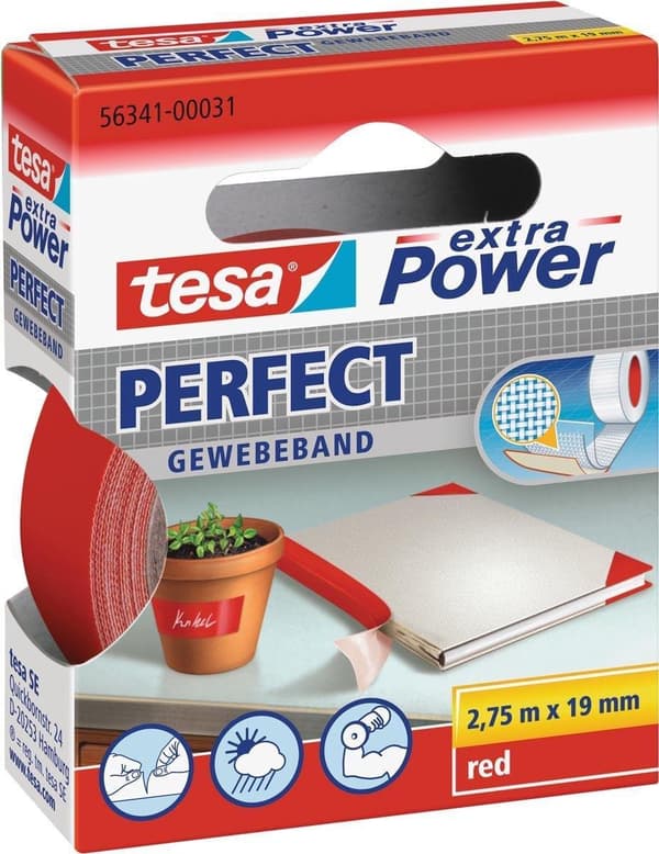 Tesa tygtejp - 19 mm x 2,75 m - Röd