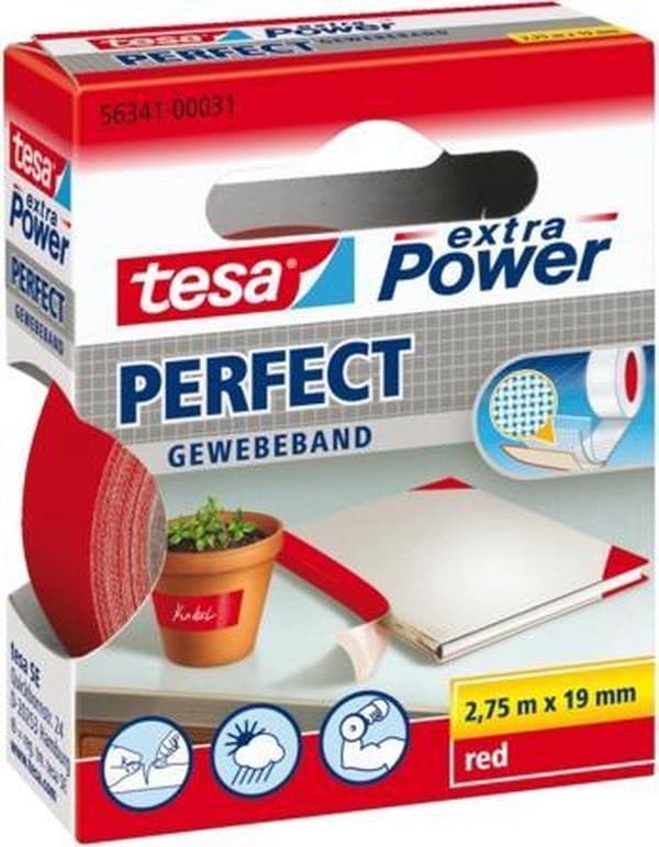 Tesa tygtejp - 19 mm x 2,75 m - Röd