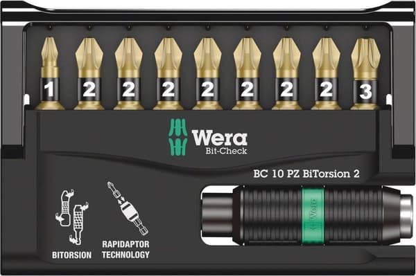 Wera Bit-Check 10 PZ BiTorsion 2 05347153001 Bitsæt 10-delt Phillips hoved Pozidriv Bitsæt
