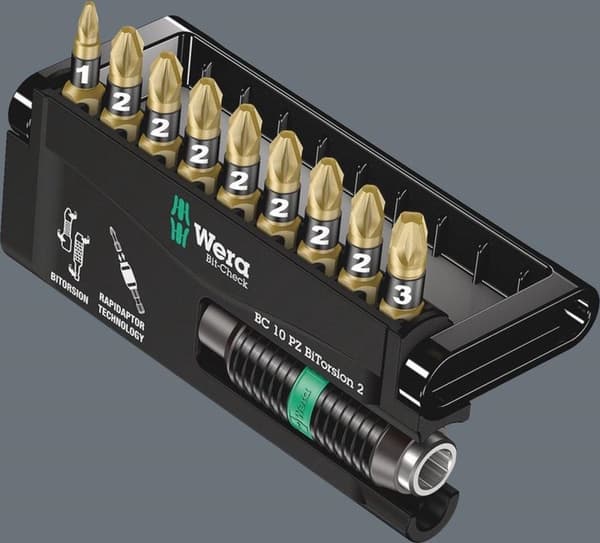 Wera Bit-Check 10 PZ BiTorsion 2 05347153001 Bitsæt 10-delt Phillips hoved Pozidriv Bitsæt