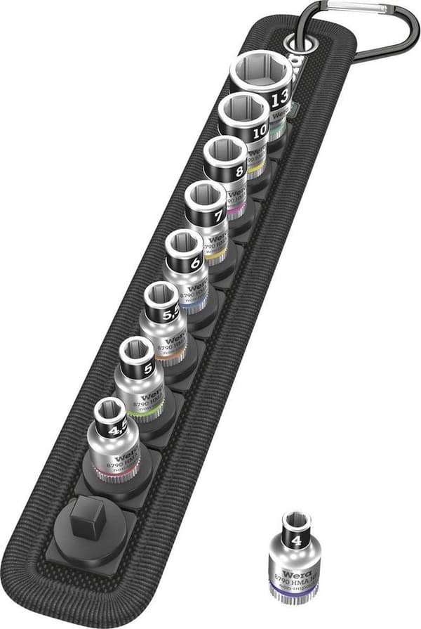Wera 05003880001 Bælte A 1 9-delt Zyklop Socket sæt på bælte - 1/4"
